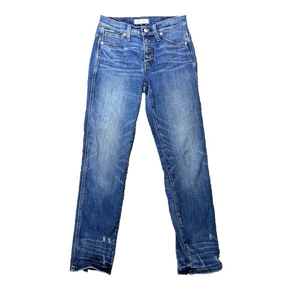 Madewell Jeans Women’s 25 Blue Slim Straight Mid Rise Medium Wash Button Fly - Picture 1 of 12
